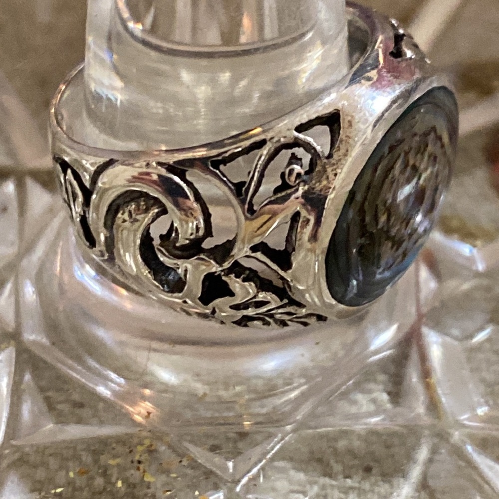 Abalone Shell Sterling Silver Ring Size 6 - image 3